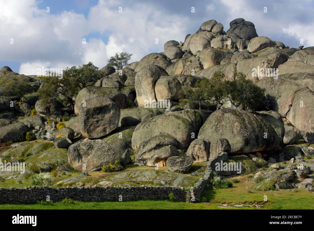 Terreno roccioso granitico, roccia vulcanica, Valencia de Alcantara, Estremadura, Spagna Foto Stock