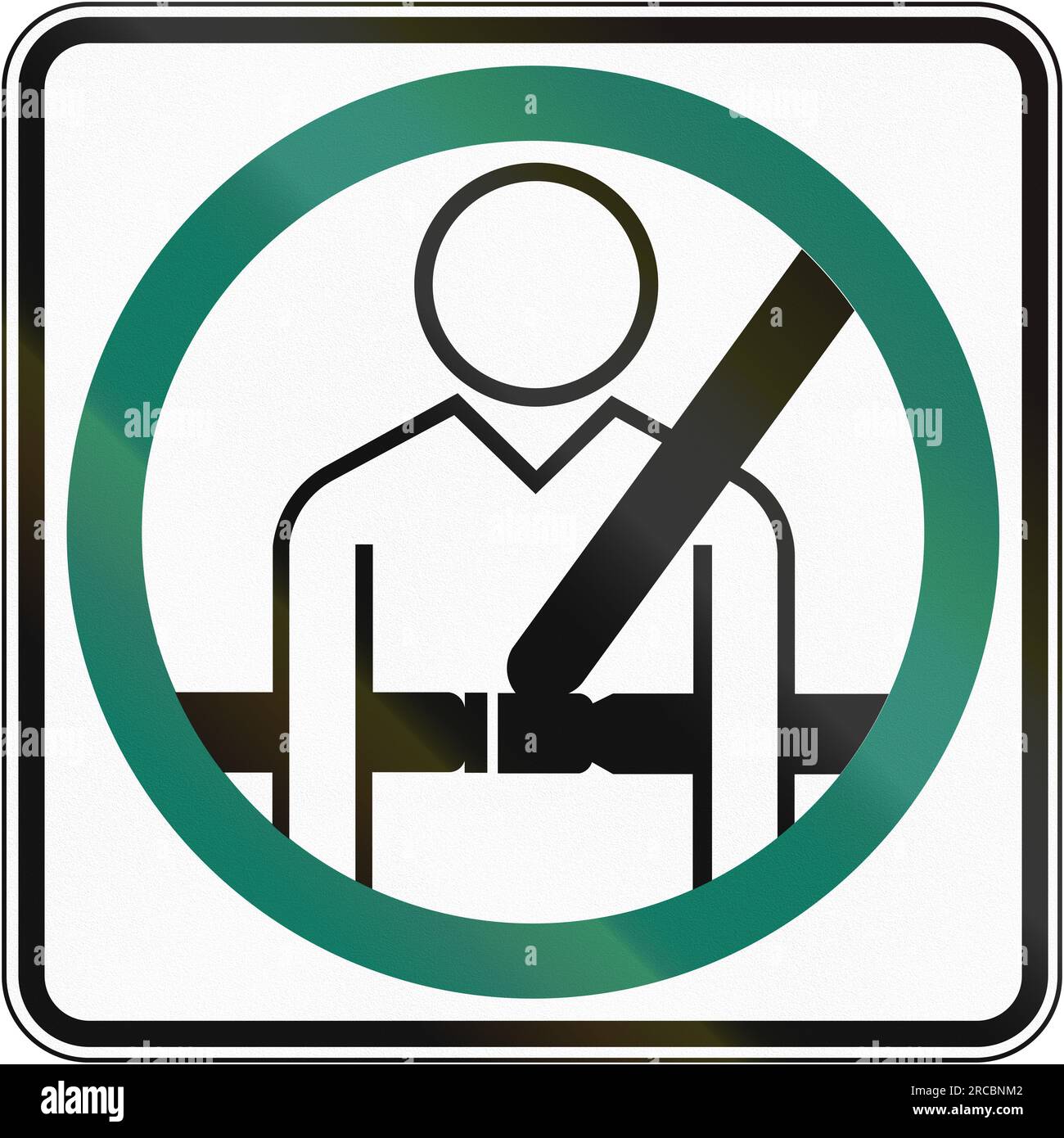 Cartello stradale canadese: Uso delle cinture di sicurezza obbligatorio. Questo segno è usato in Quebec. Foto Stock