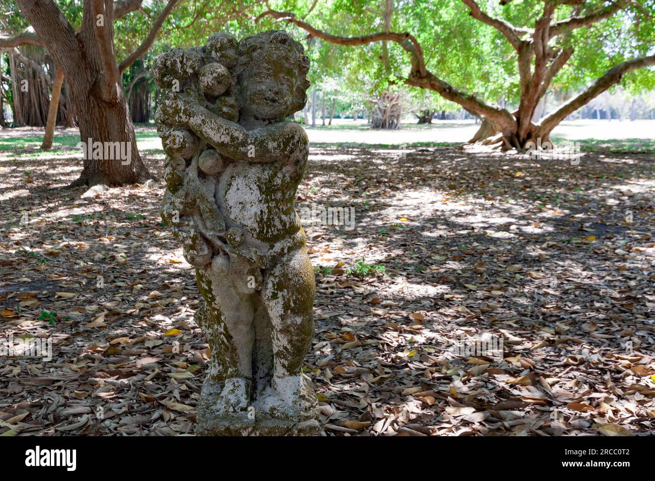 Erosione di una statua di un ragazzo nel giardino del John and Mable Ringling Museum, Sarasota, Florida. Foto Stock