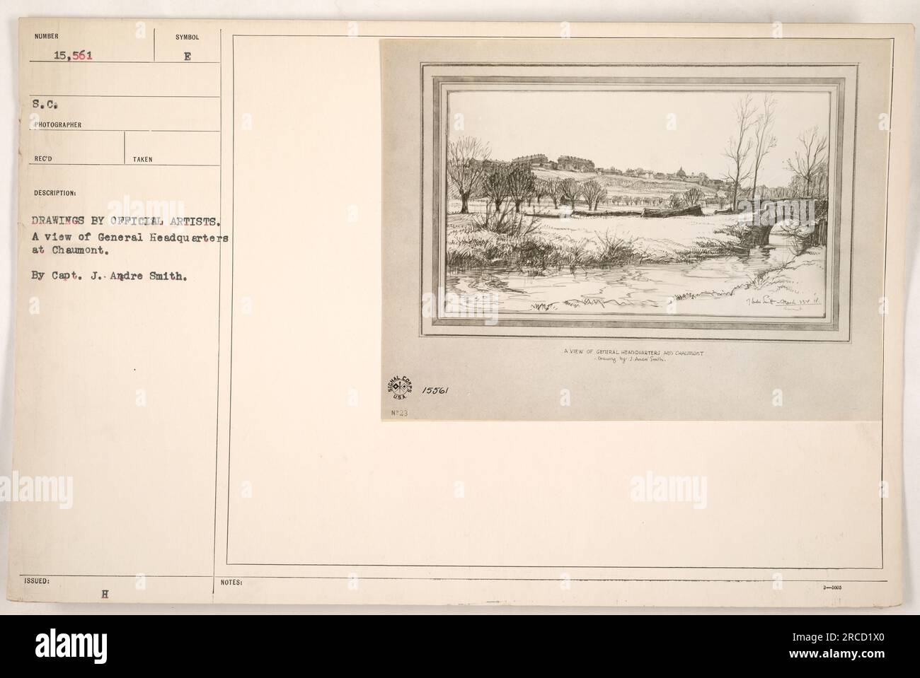 Quartier generale a Chaumont durante la prima guerra mondiale. L'immagine mostra un disegno del capitano J. Andre Smith. La sede servì come centro di comando principale per le attività militari americane. Foto Stock