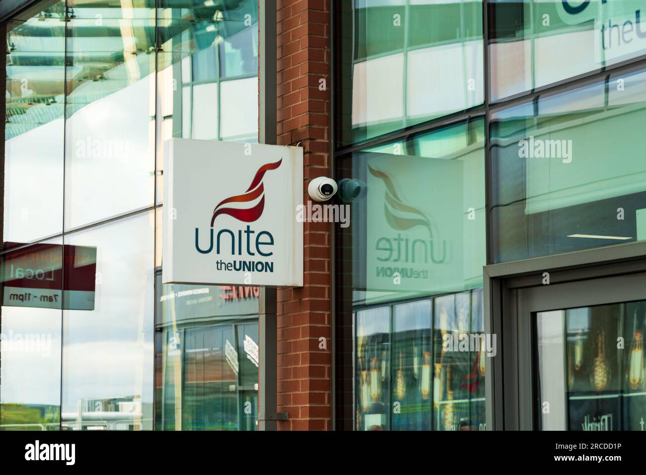Wolverhampton, Regno Unito - 13 luglio 2023: Esterno degli uffici Unite the Union a Wolverhampton, con logo Foto Stock