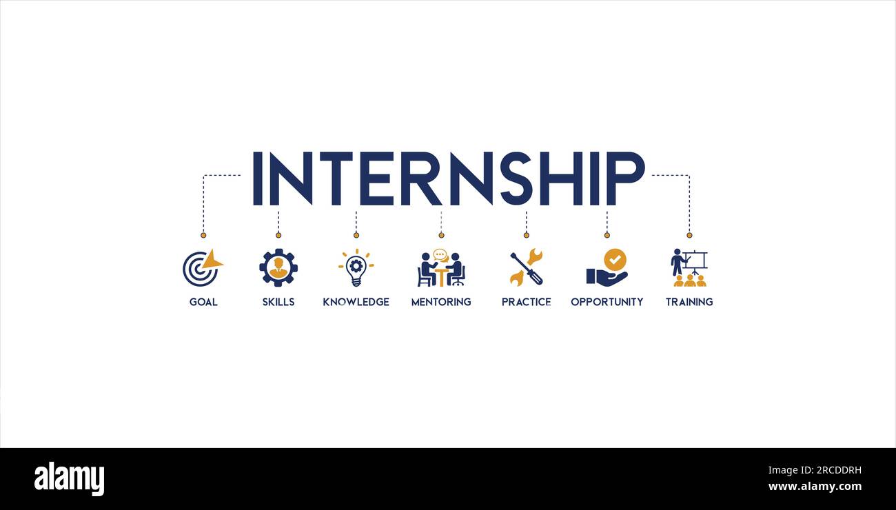 Stage banner Web icona concetto di illustrazione vettoriale con icona e simbolo di obiettivo, abilità, conoscenza, mentoring, pratica, opportunità e formazione Illustrazione Vettoriale