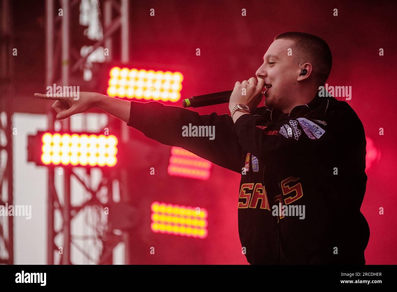 Roskilde, Danimarca. 1 luglio 2023. Il rapper britannico Aitch esegue un concerto dal vivo durante il festival di musica danese Roskilde Festival 2023 a Roskilde. Foto Stock