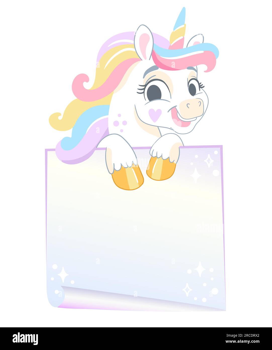 Simpatico unicorno dei cartoni animati con grafica vettoriale vuota Illustrazione Vettoriale