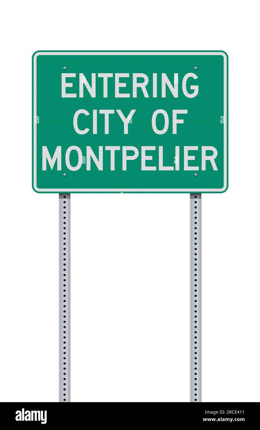 Illustrazione vettoriale del cartello verde City Limit di Montpelier (Vermont) su pali metallici Illustrazione Vettoriale