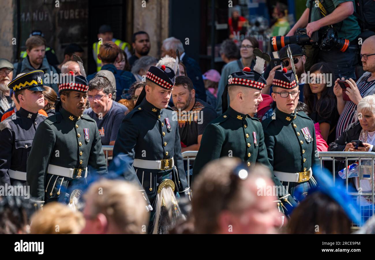 Marc soldati , servizio del Ringraziamento per Carlo III, Royal Mile, Edimburgo, Scozia, Regno Unito Foto Stock