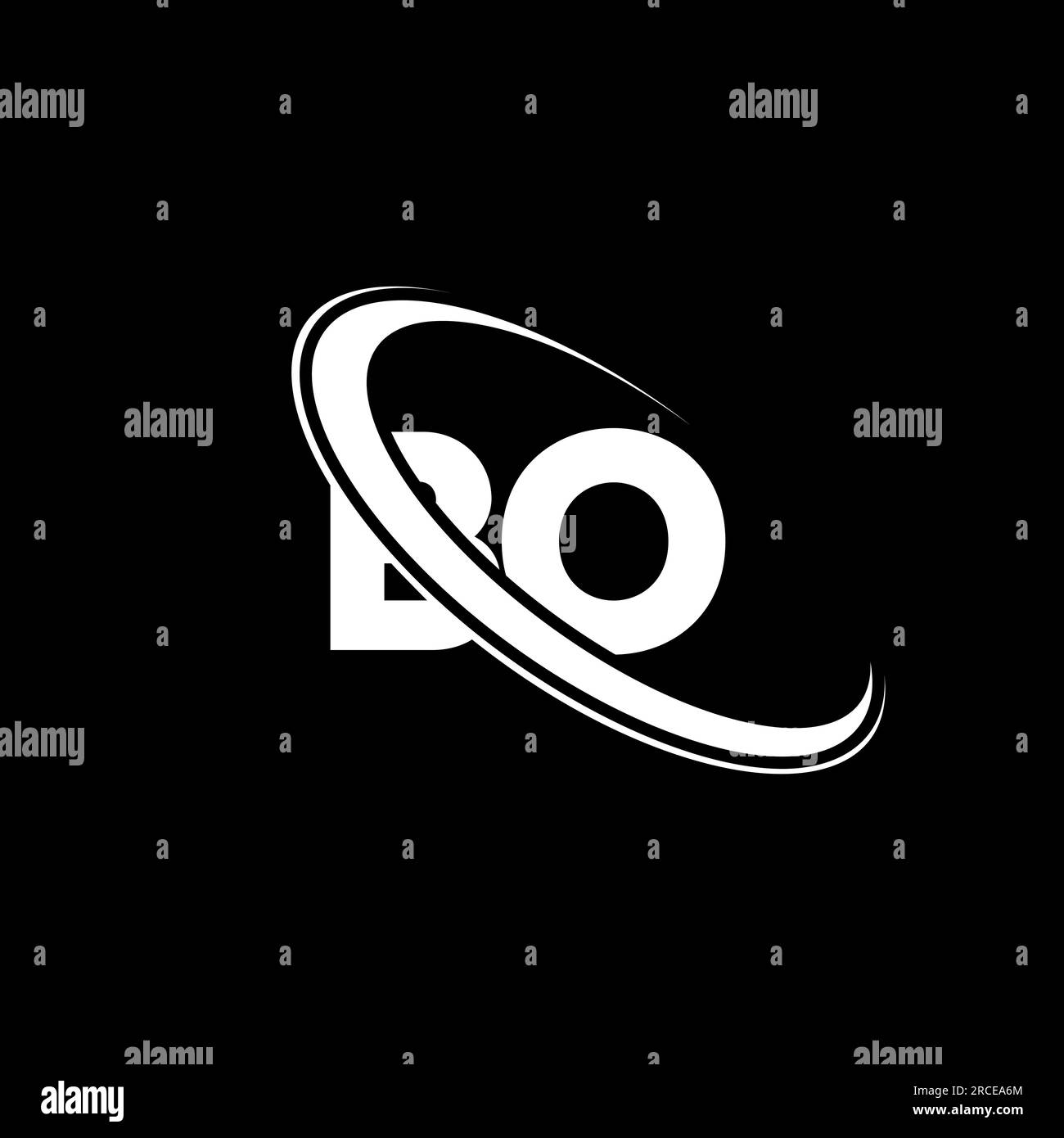 Logo BO. Design B o. Lettera BO bianca. Logo BO/B o Letter. Logo con monogramma maiuscolo con cerchio collegato alla lettera iniziale BO. Illustrazione Vettoriale