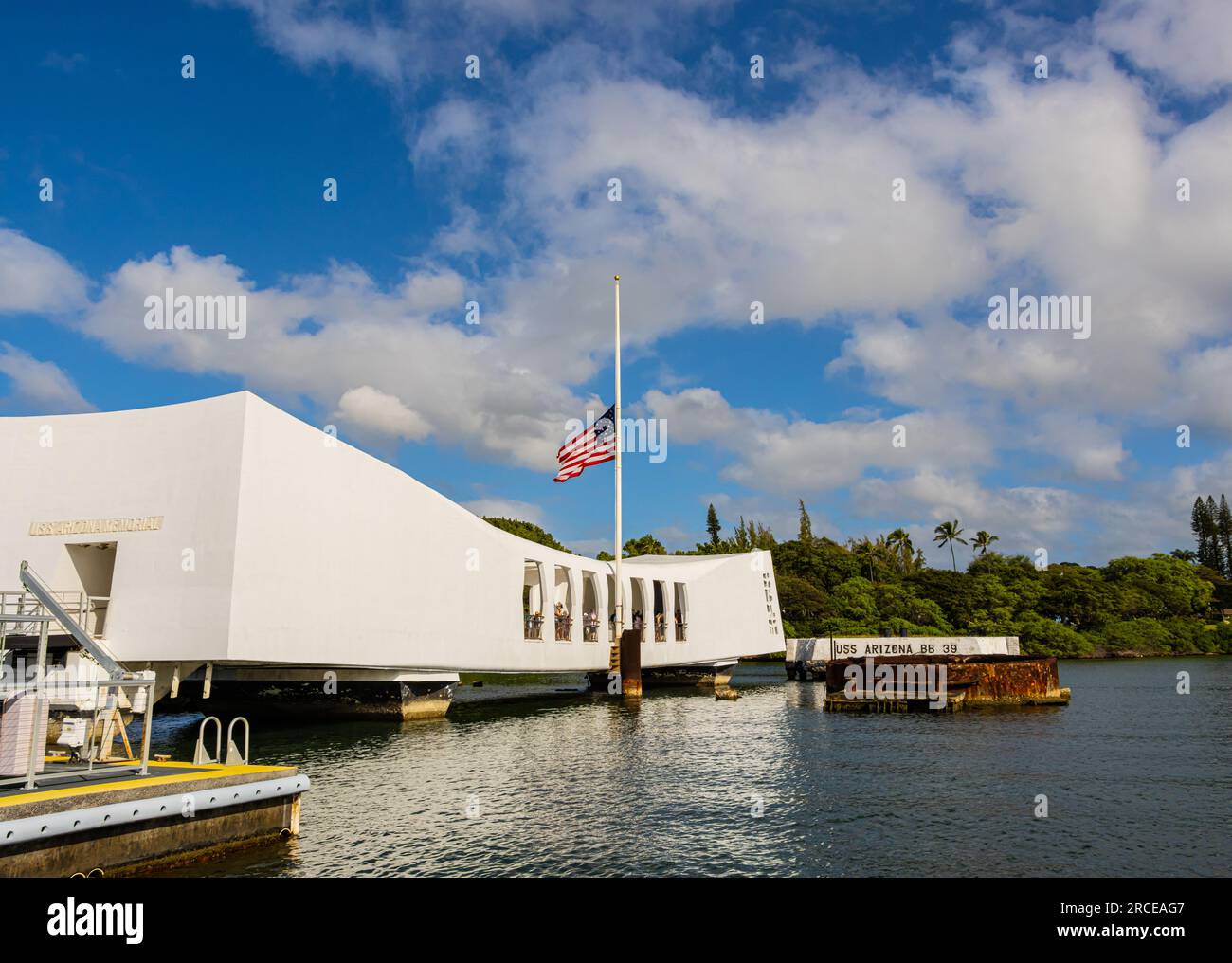 USS Arizona Memorial a Pearl Harbor, Oahu, Hawaii, USA Foto Stock