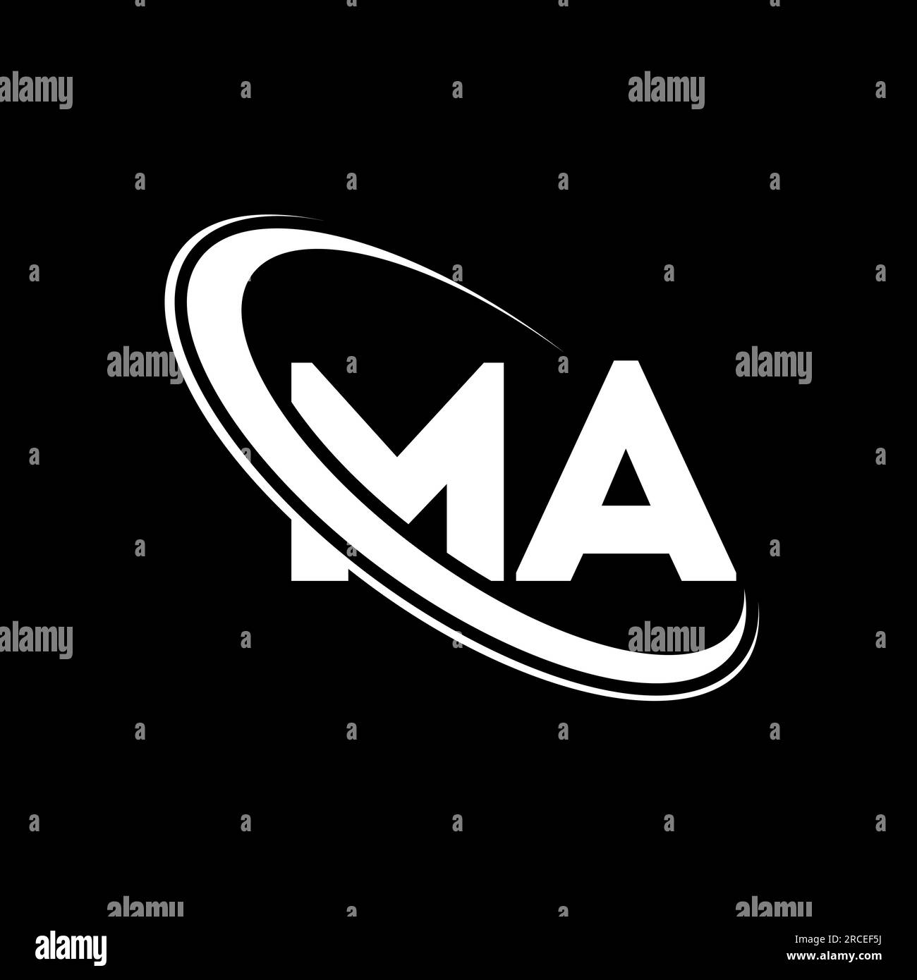 Logo MA. Design M A. Lettera ma bianca. Logo MA/M A Letter. Logo con monogramma maiuscolo con cerchio ma con lettera iniziale. Illustrazione Vettoriale