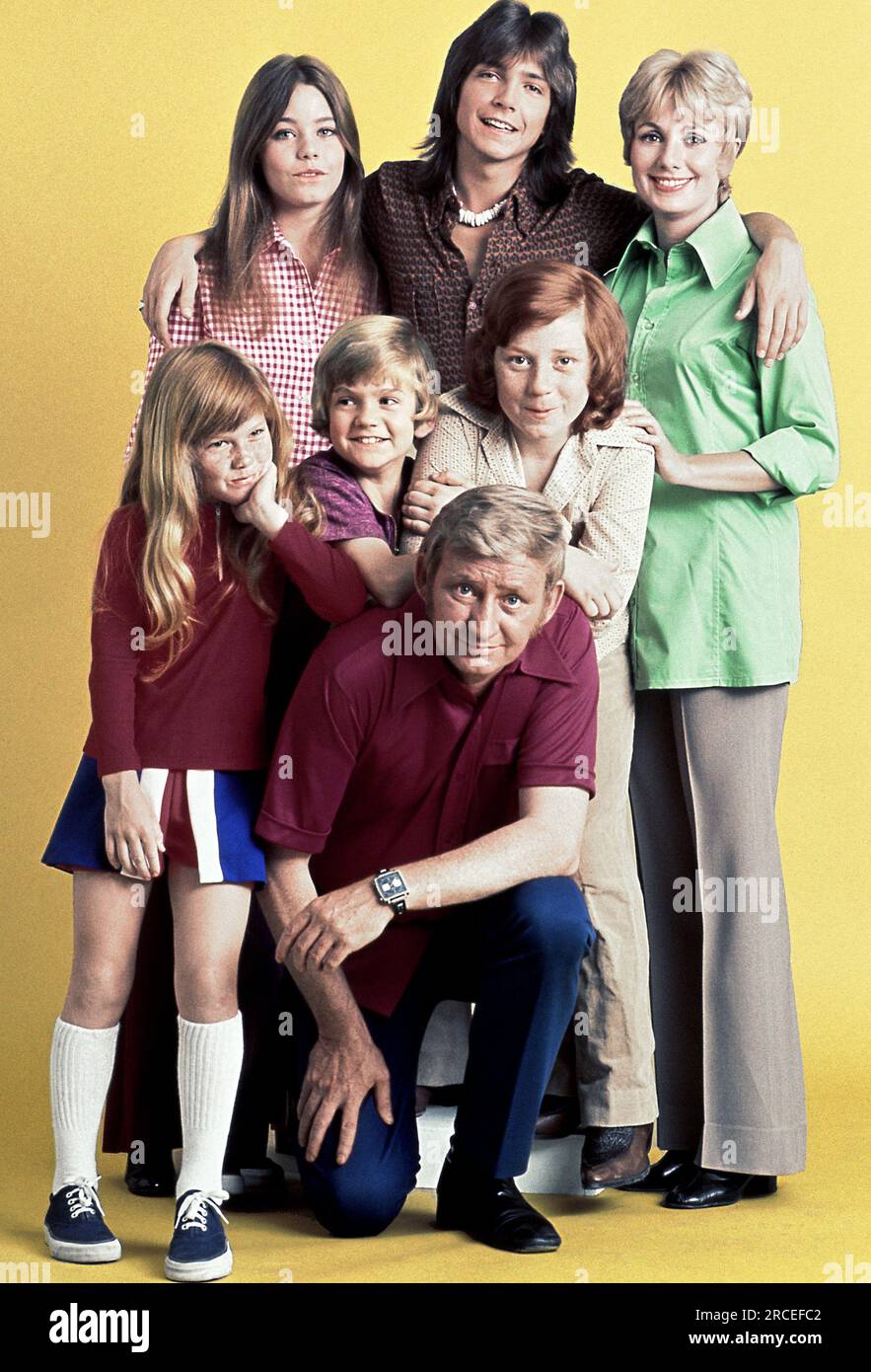 Susan Dey, David Cassidy, Shirley Jones, Suzanne Crough, Brian Forster, Danny Bonaduce, Dave Madden, The Partridge Family, circa (1972). Crediti fotografici: ABC Foto Stock