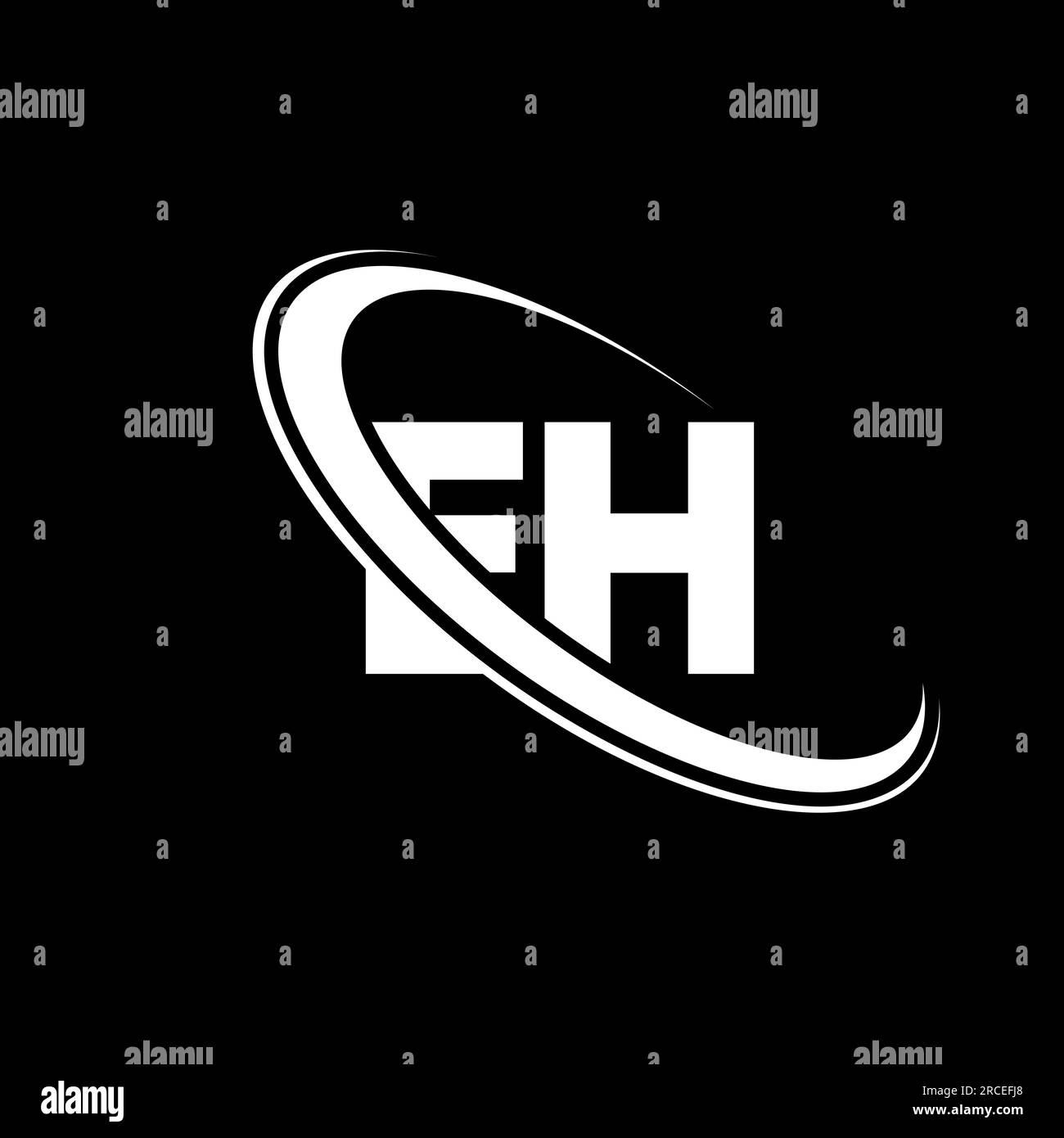 Logo EH. Design e H. Lettera EH bianca. Logo EH/e H Letter. Logo con monogramma maiuscolo con cerchio collegato EH iniziale. Illustrazione Vettoriale