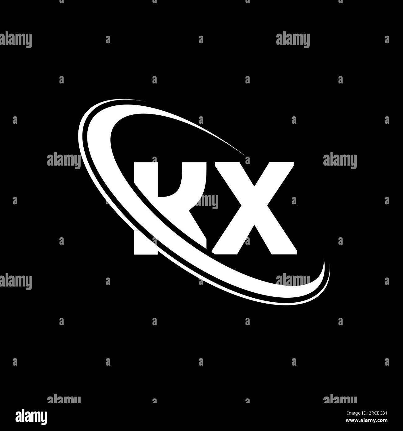 Logo KX. Design K X. Lettera KX bianca. Logo KX/K X Letter. Logo con monogramma maiuscolo del cerchio collegato KX con lettera iniziale. Illustrazione Vettoriale