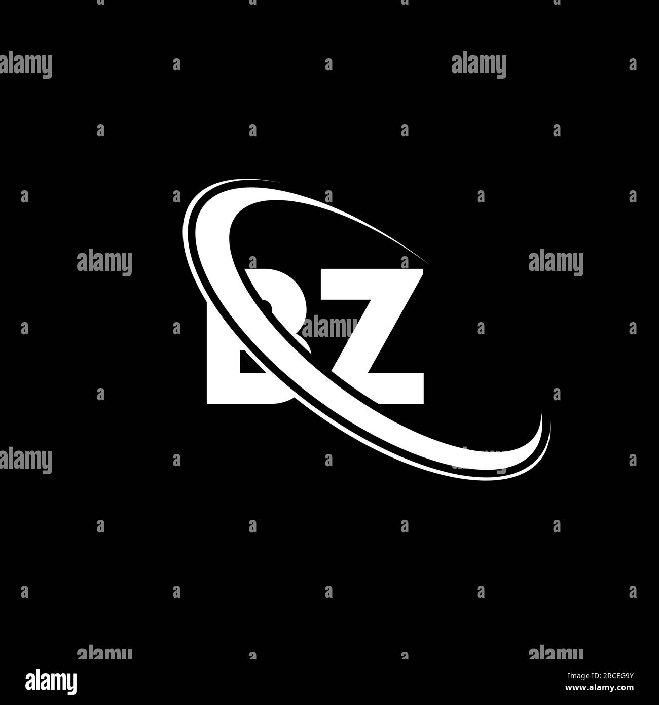 Logo BZ. Design B Z. Lettera BZ bianca. Logo BZ/B Z Letter. Logo monogramma maiuscolo con cerchio collegato BZ iniziale. Illustrazione Vettoriale