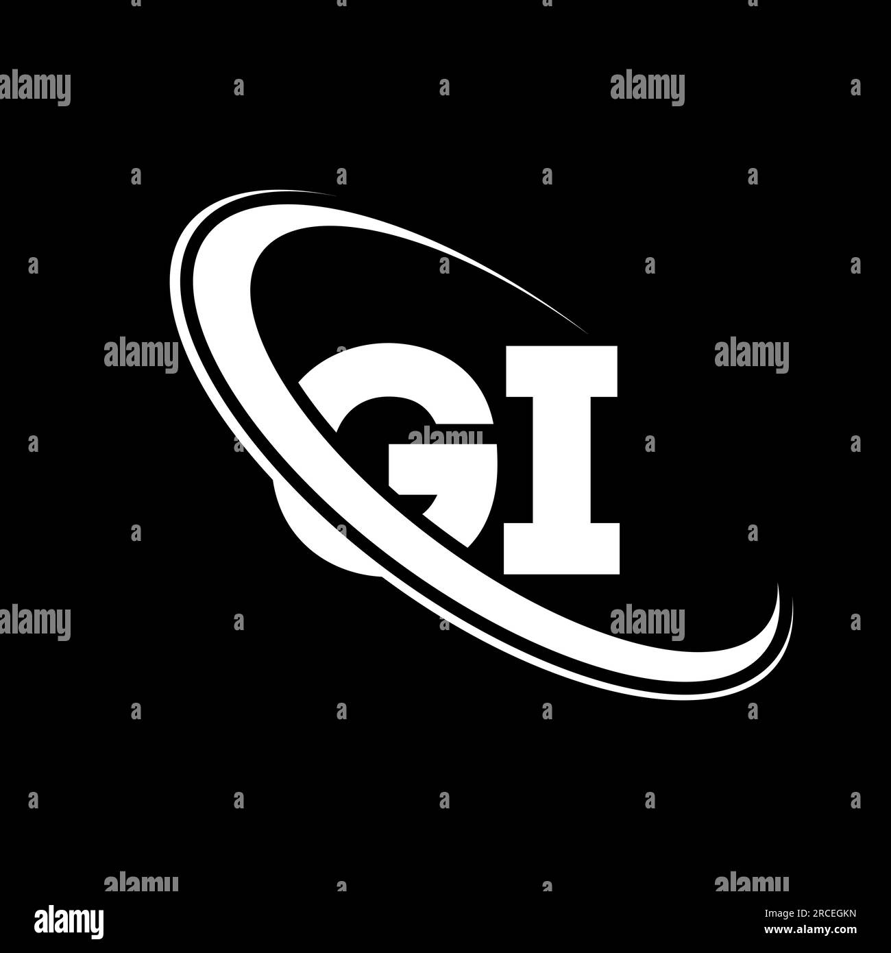 Logo gi. G i design. Lettera gi bianca. Logo gi/G i Letter. Logo monogramma maiuscolo con cerchio collegato gi iniziale. Illustrazione Vettoriale