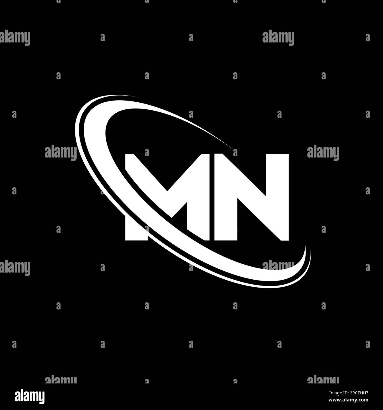 Logo MN. Design M N. Lettera MN bianca. Logo MN/M N Letter. Logo monogramma maiuscolo con cerchio collegato MN iniziale. Illustrazione Vettoriale