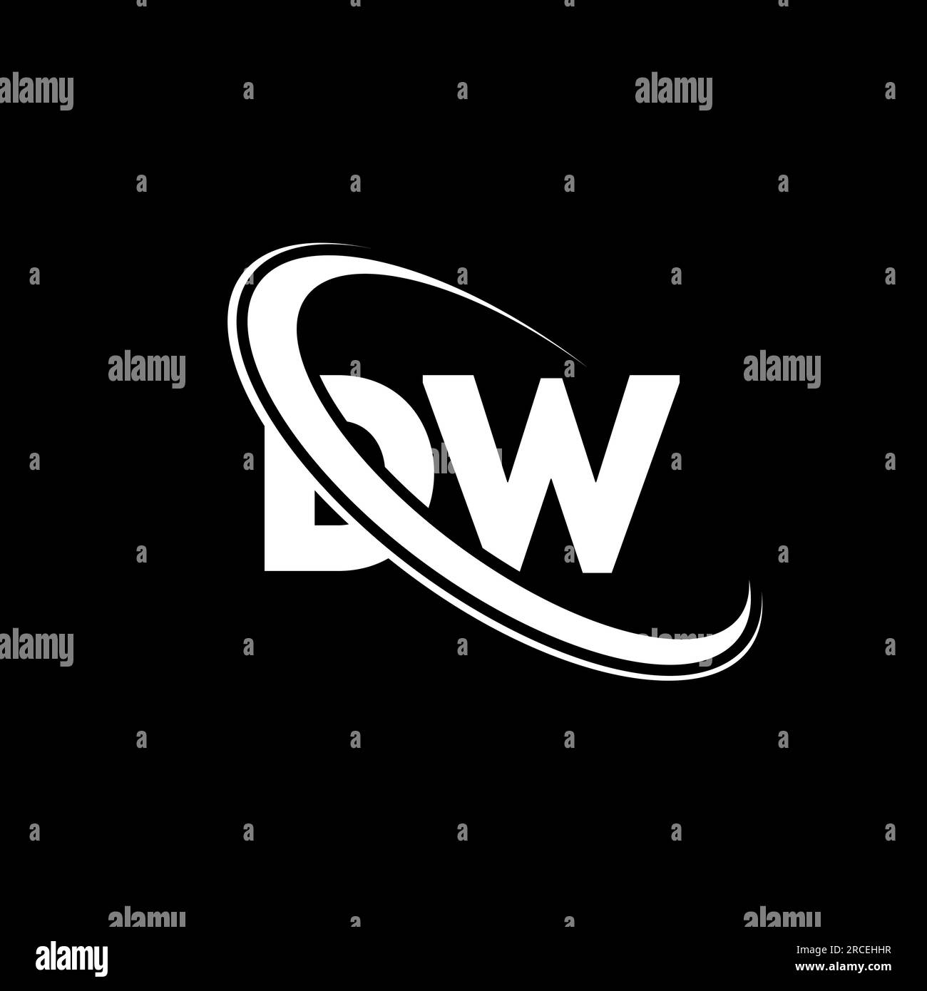 Logo DW. Design D W. Lettera DW bianca. Logo DW/D W Letter. Logo con monogramma maiuscolo con cerchio collegato DW iniziale. Illustrazione Vettoriale