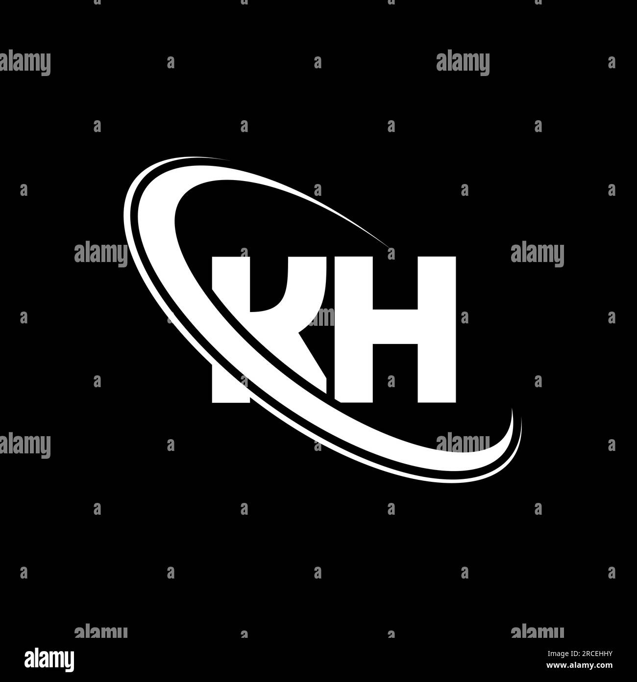 Logo KH. Design K H. Lettera KH bianca. Logo KH/K H Letter. Logo con monogramma maiuscolo del cerchio collegato KH iniziale. Illustrazione Vettoriale