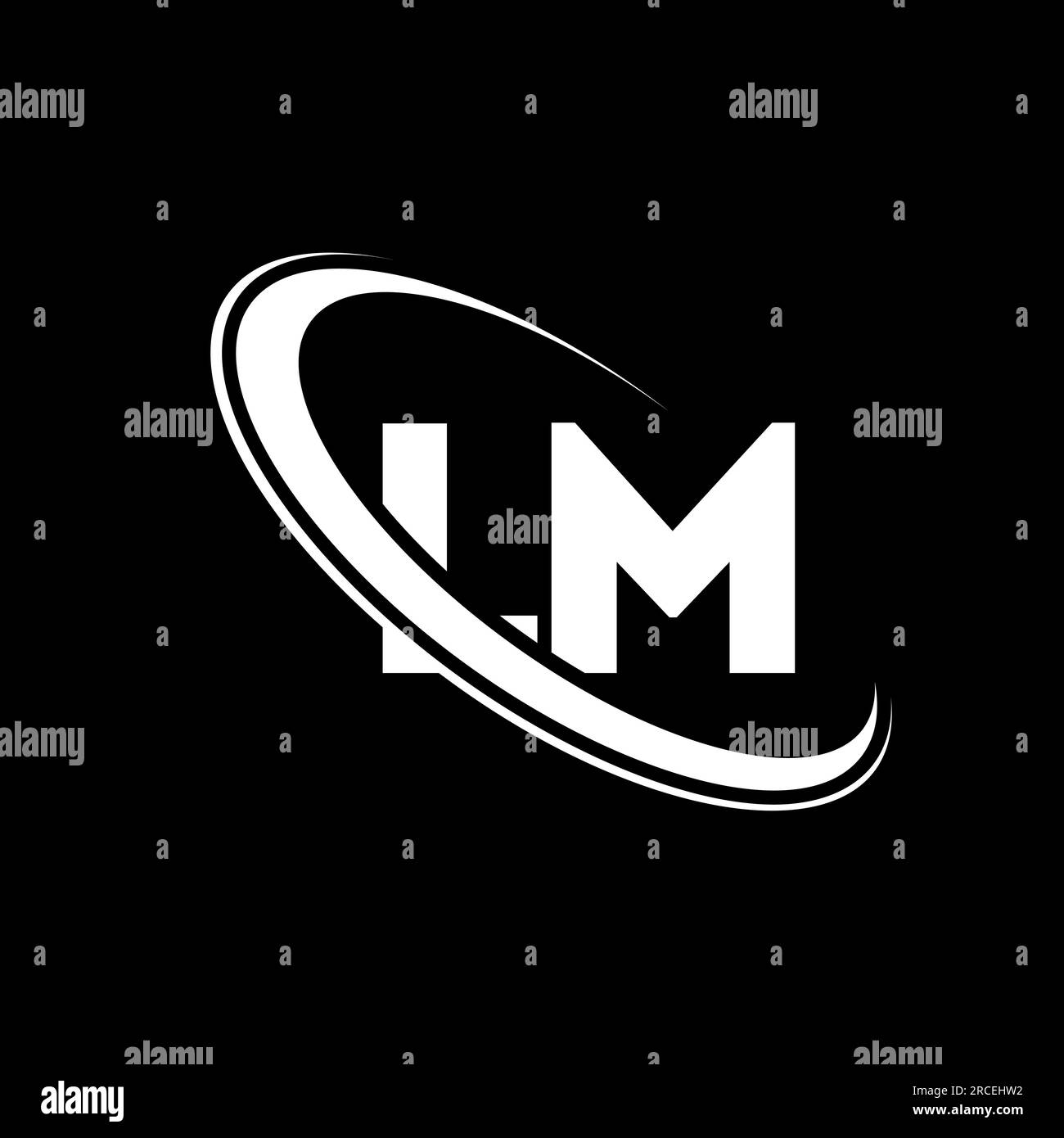 Logo LM. Design L M. Lettera LM bianca. Design del logo LM/L M Letter. Logo monogramma maiuscolo con cerchio collegato LM con lettera iniziale. Illustrazione Vettoriale