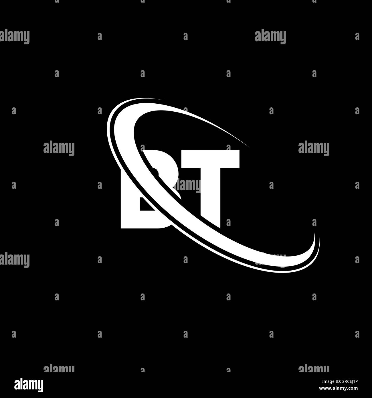 Logo BT. Design B T. Lettera BT bianca. Logo BT/B T Letter. Logo monogramma maiuscolo con cerchio collegato BT iniziale. Illustrazione Vettoriale