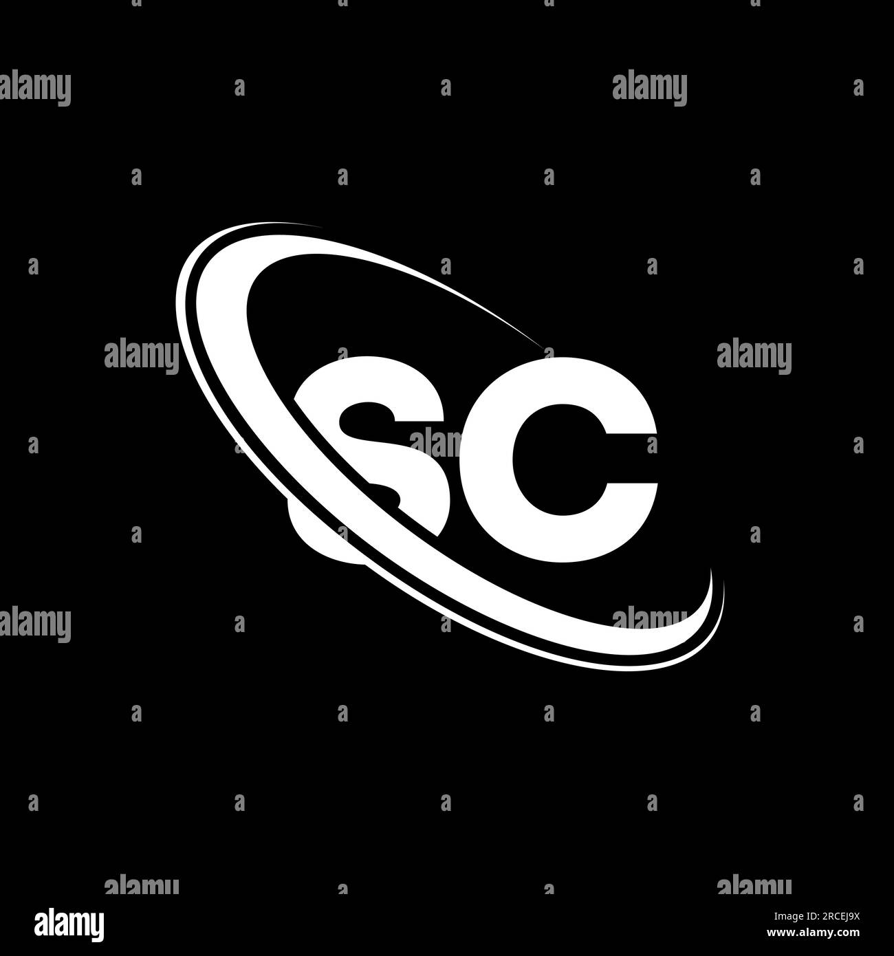 Logo SC. Design S C. Lettera SC bianca. Logo SC/S C Letter. Logo del monogramma maiuscolo con cerchio collegato SC iniziale. Illustrazione Vettoriale