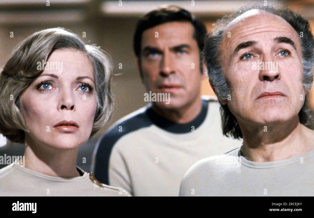 Barbara Bain, Martin Landau, Barry Morse, "Space 1999", circa (1976). Crediti fotografici: ITV Foto Stock