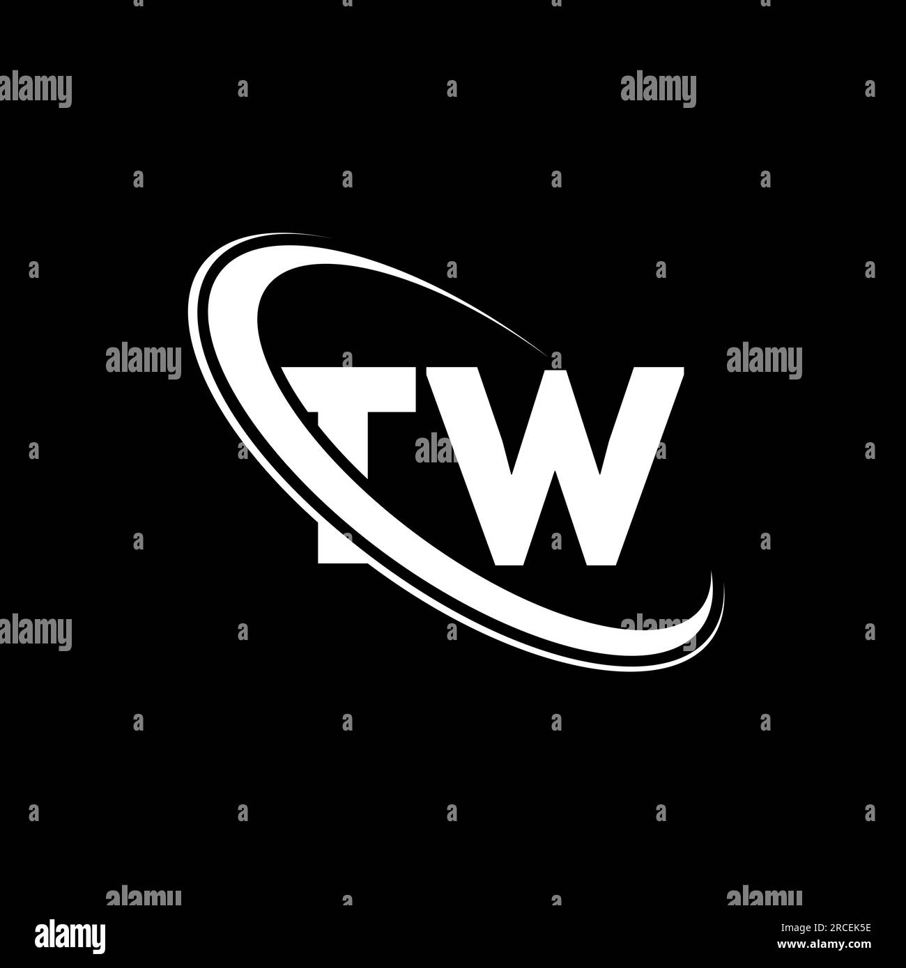 Logo TW. Design T W. Lettera TW bianca. Logo TW/T W Letter. Logo monogramma maiuscolo con cerchio TW collegato alla lettera iniziale. Illustrazione Vettoriale