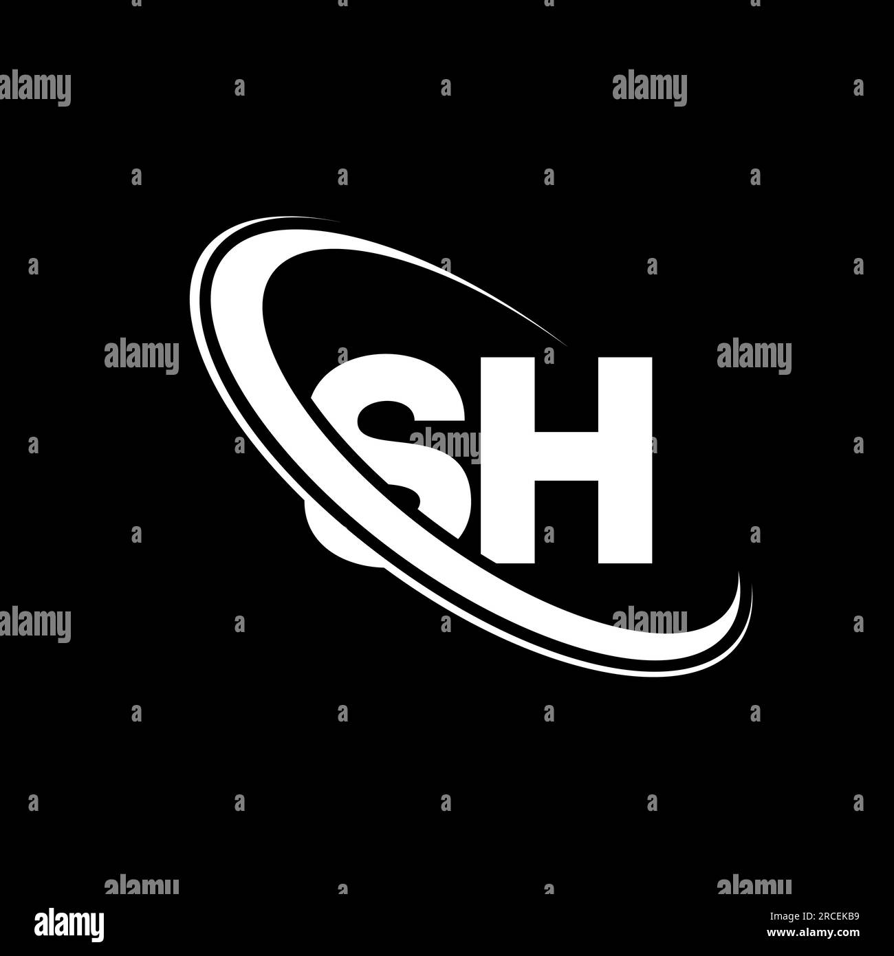 Logo SH. Design S H. Lettera SH bianca. Logo SH/S H Letter. Logo monogramma maiuscolo con cerchio SH collegato. Illustrazione Vettoriale