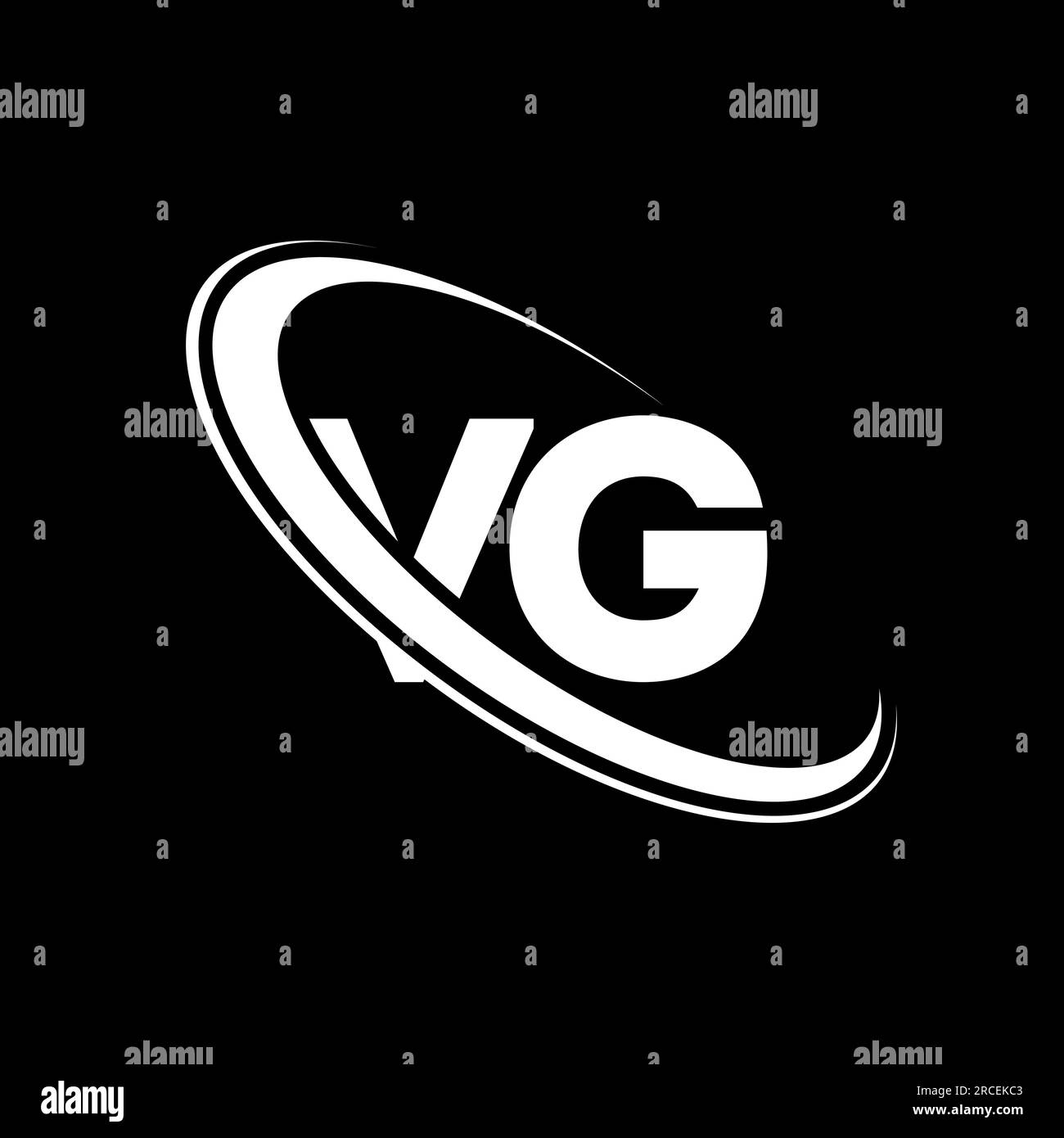 Logo VG. Design V G. Lettera VG bianca. Logo VG/V G Letter. Logo con monogramma maiuscolo con cerchio collegato alla lettera iniziale VG. Illustrazione Vettoriale