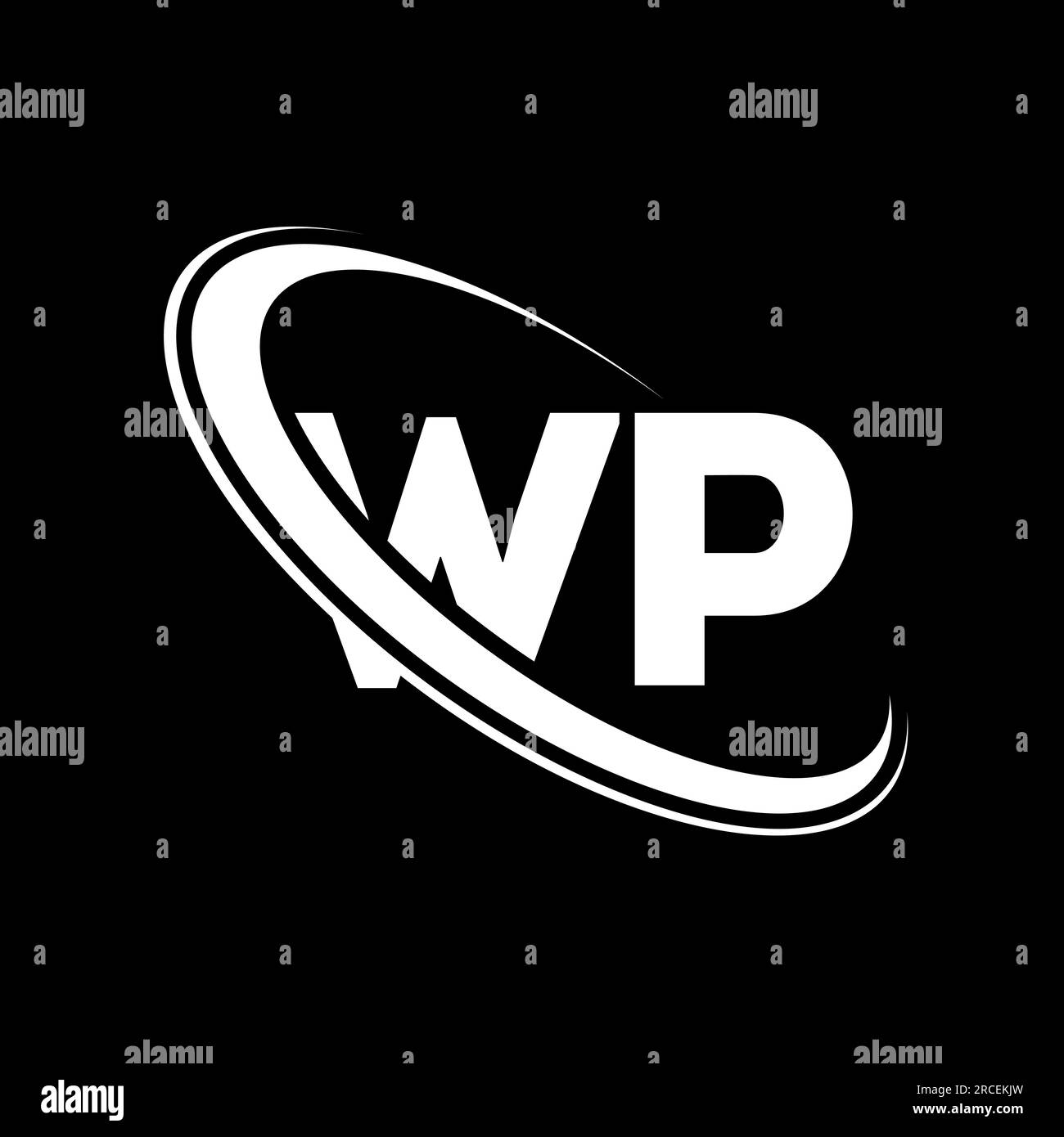Logo WP. Design W P. Lettera WP bianca. Logo WP/W P Letter. Lettera iniziale WP Linked Circle logo monogramma maiuscolo. Illustrazione Vettoriale