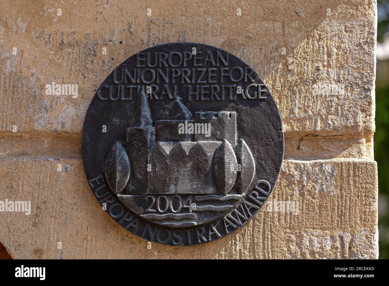 Emblema del patrimonio mondiale, Bamberga, Oberfranken, Baviera, Germania Foto Stock