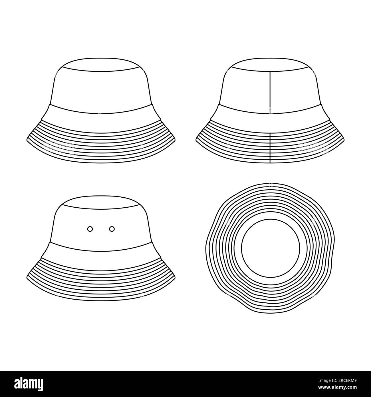 Modello a secchiello a cappello disegno piatto per la collezione di capi modello Illustrazione Vettoriale