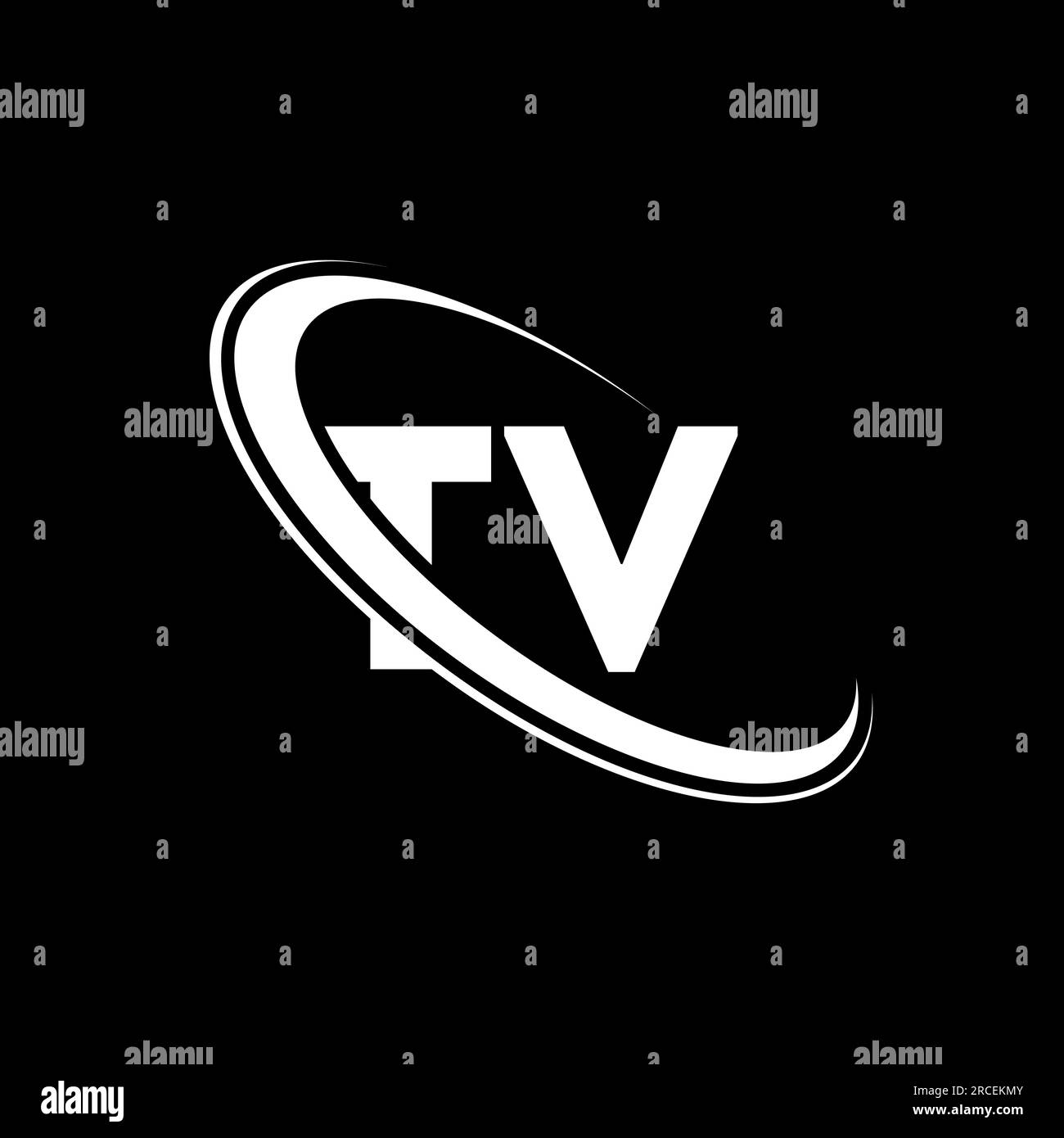 Logo TV. Design T V. Lettera TV bianca. Logo TV/T V Letter. Logo con lettera iniziale del monogramma maiuscolo del cerchio collegato alla TV. Illustrazione Vettoriale