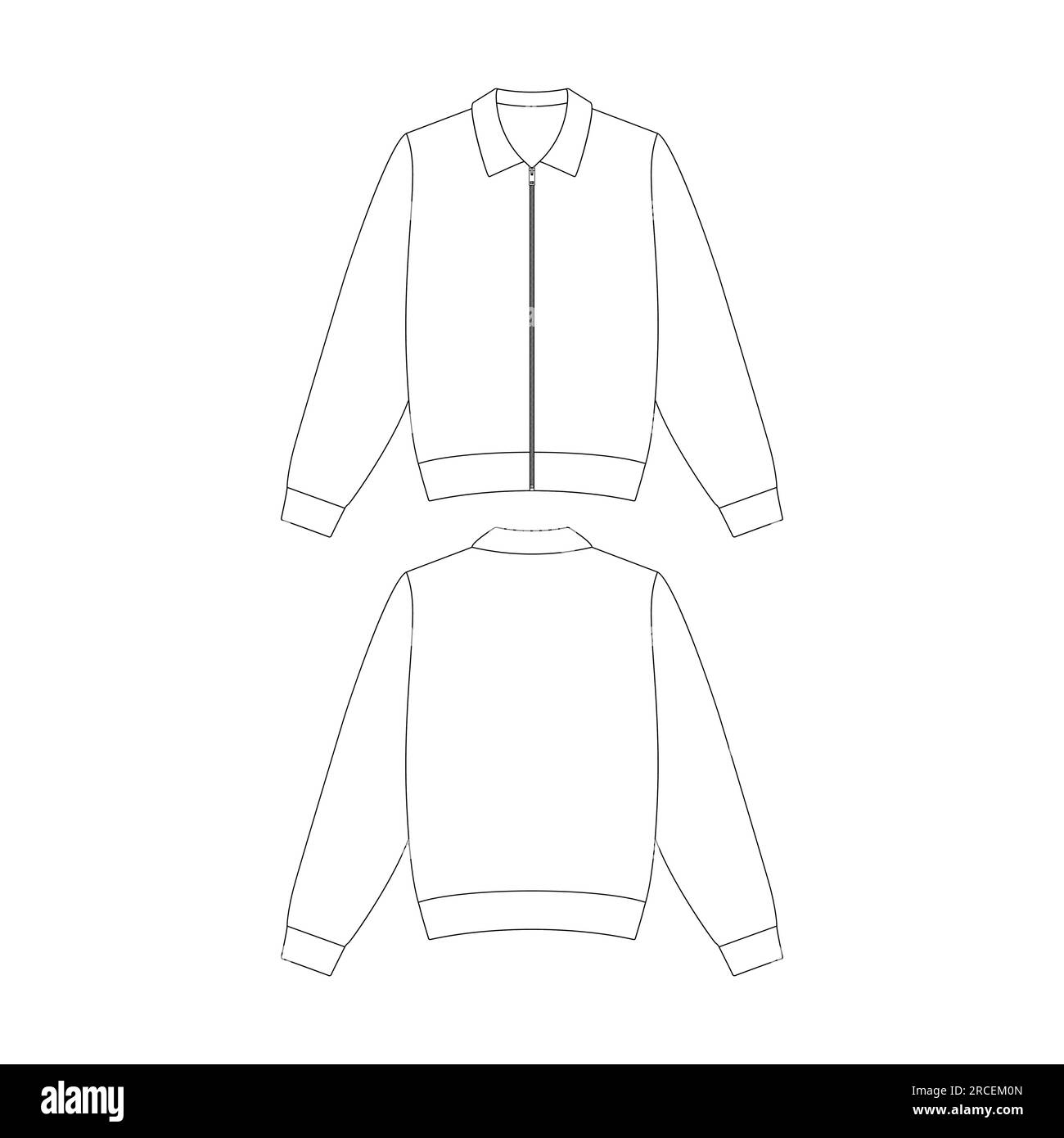 Modello a maglia a manica lunga con zip, illustrazione vettoriale, disegno a schizzo piatto Illustrazione Vettoriale
