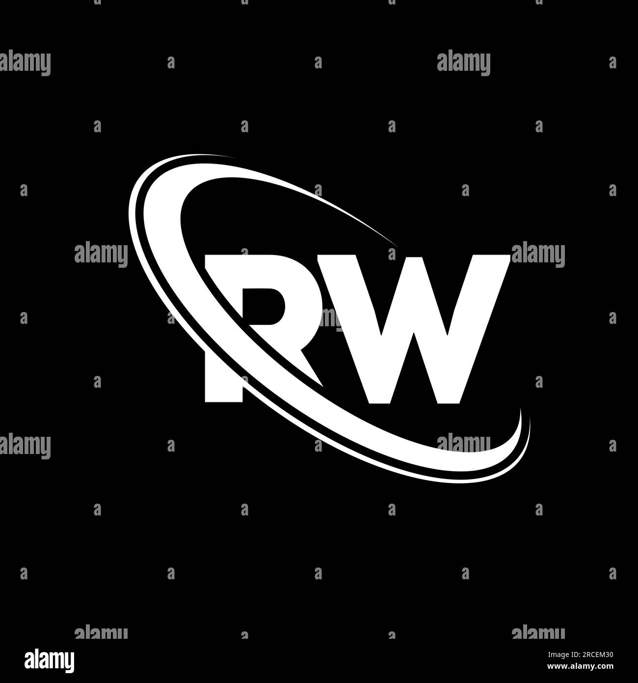 Logo RW. Design R W. Lettera RW bianca. Logo RW/R W Letter. Logo del monogramma maiuscolo del cerchio con collegamento RW della lettera iniziale. Illustrazione Vettoriale