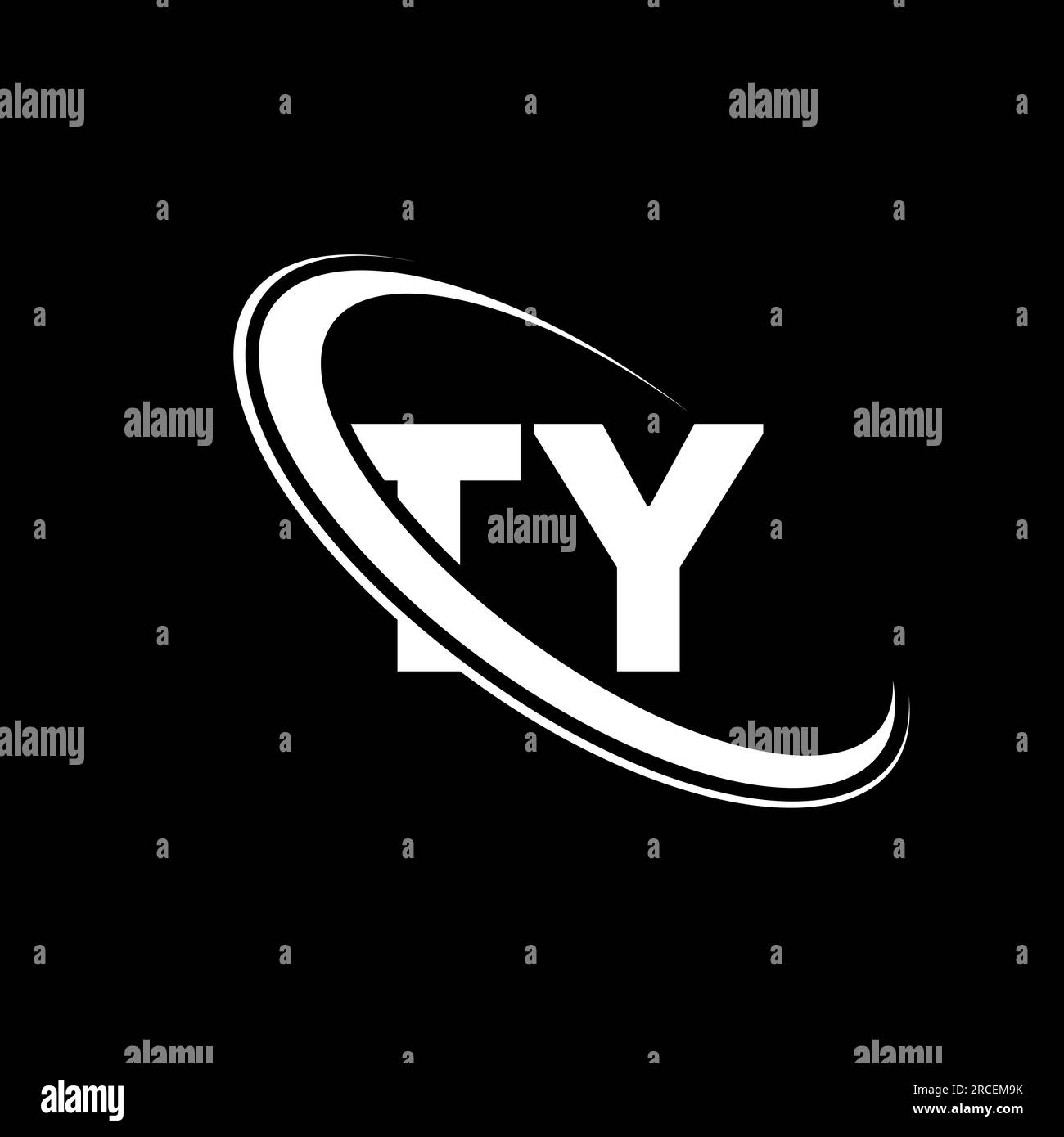 Logo TY. Design T Y. Lettera TY bianca. Logo TY/T Y Letter. Lettera iniziale TY Linked Circle logo monogramma maiuscolo. Illustrazione Vettoriale