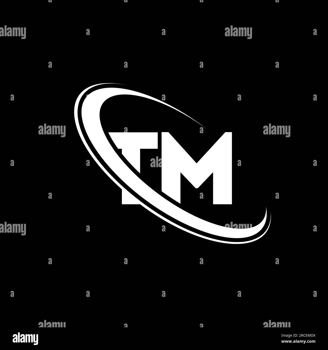 Logo TM. Design T M. Lettera TM bianca. Logo TM/T M Letter. Logo del monogramma maiuscolo con cerchio collegato alla lettera iniziale TM. Illustrazione Vettoriale