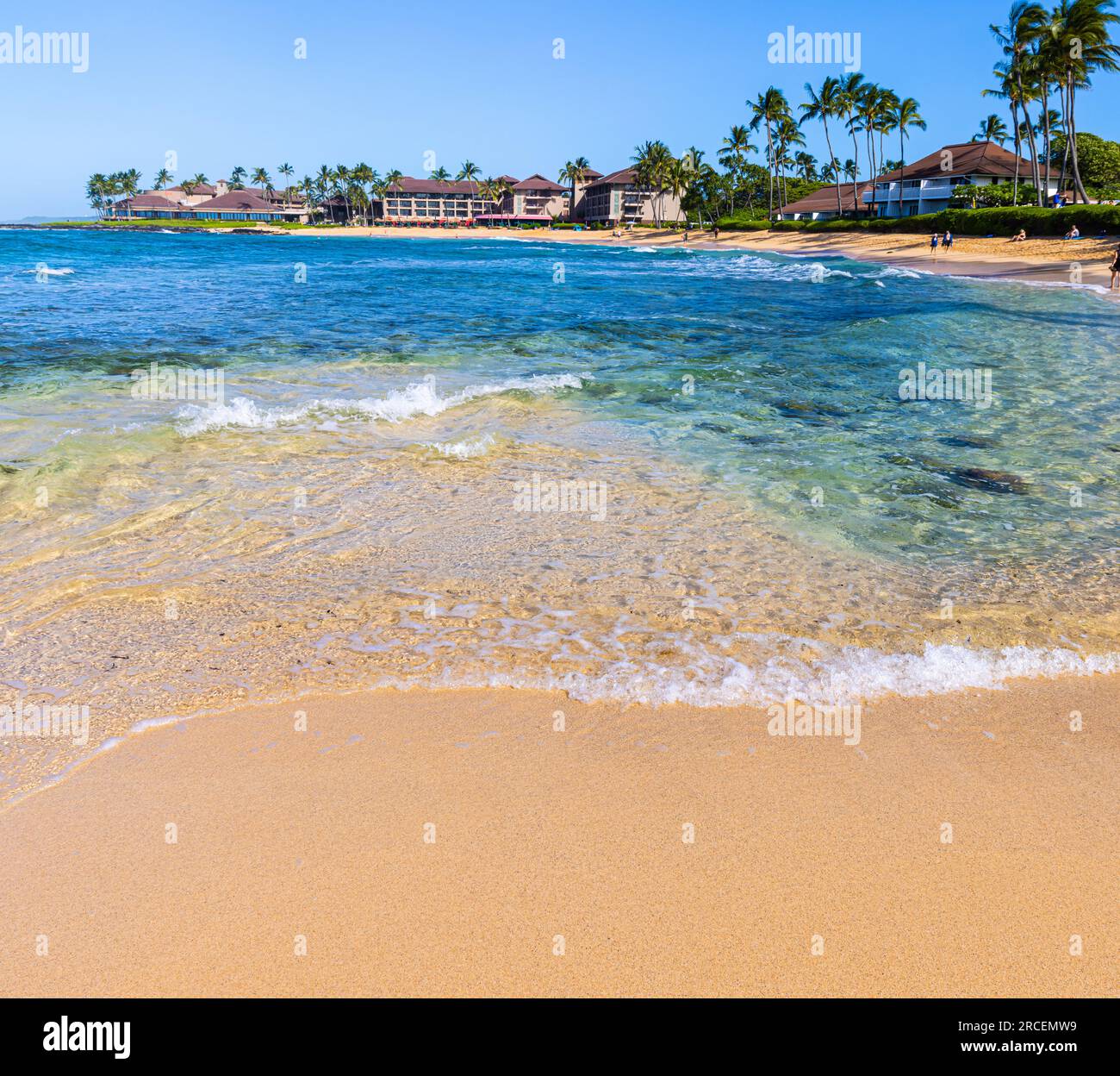 Clear Water and Coral Reef on Poipu Beach, Koloa, Kauai, Hawaii, USA Foto Stock