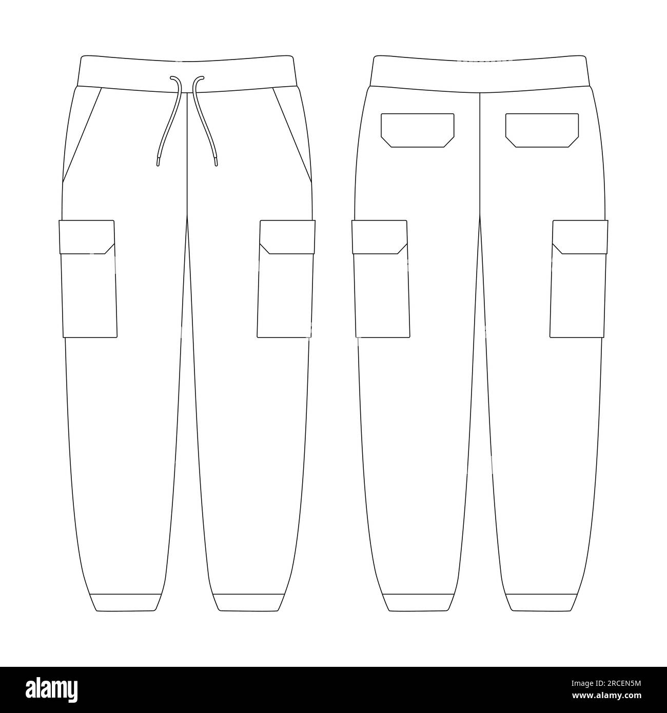 Pantaloni in felpa cargo modello illustrazione vettoriale profilo di disegno piatto Illustrazione Vettoriale