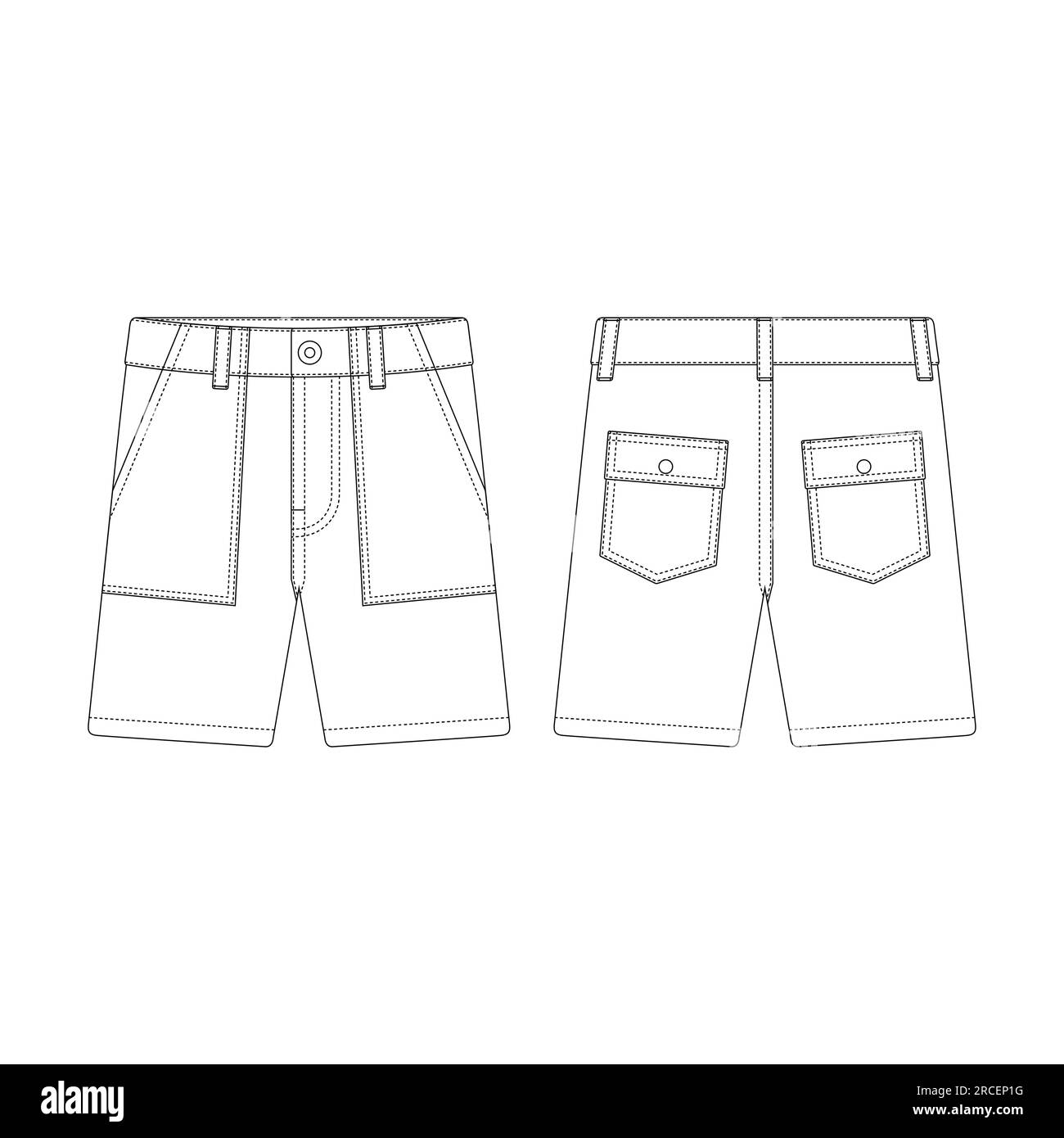 Modello di pantaloncini da fatica disegno vettoriale con profilo piatto Illustrazione Vettoriale