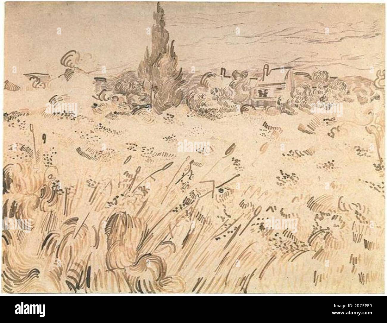 Campo di grano con cipressi 1889; Saint-rémy-blanzy, Francia di Vincent van Gogh Foto Stock