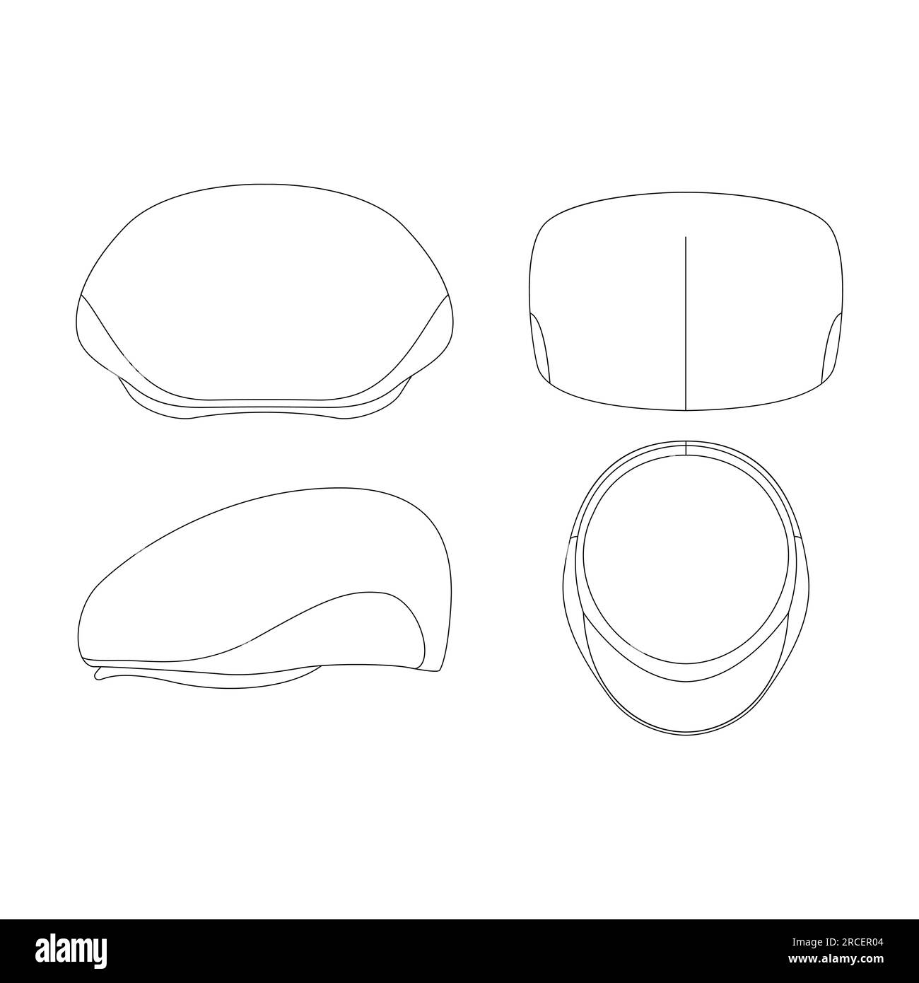 Modello in puro lino berretto piatto ivy League illustrazione vettoriale disegno piatto con schizzo che delinea il copricapo Illustrazione Vettoriale