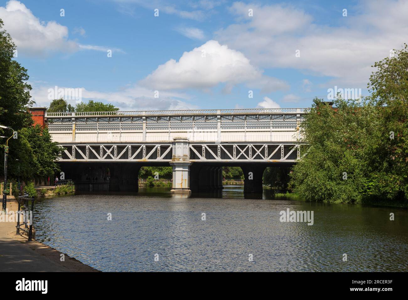 Shrewsbury Railway Bridge, attraversa il fiume Severn, Shrewsbury, Shropshire, Regno Unito Foto Stock