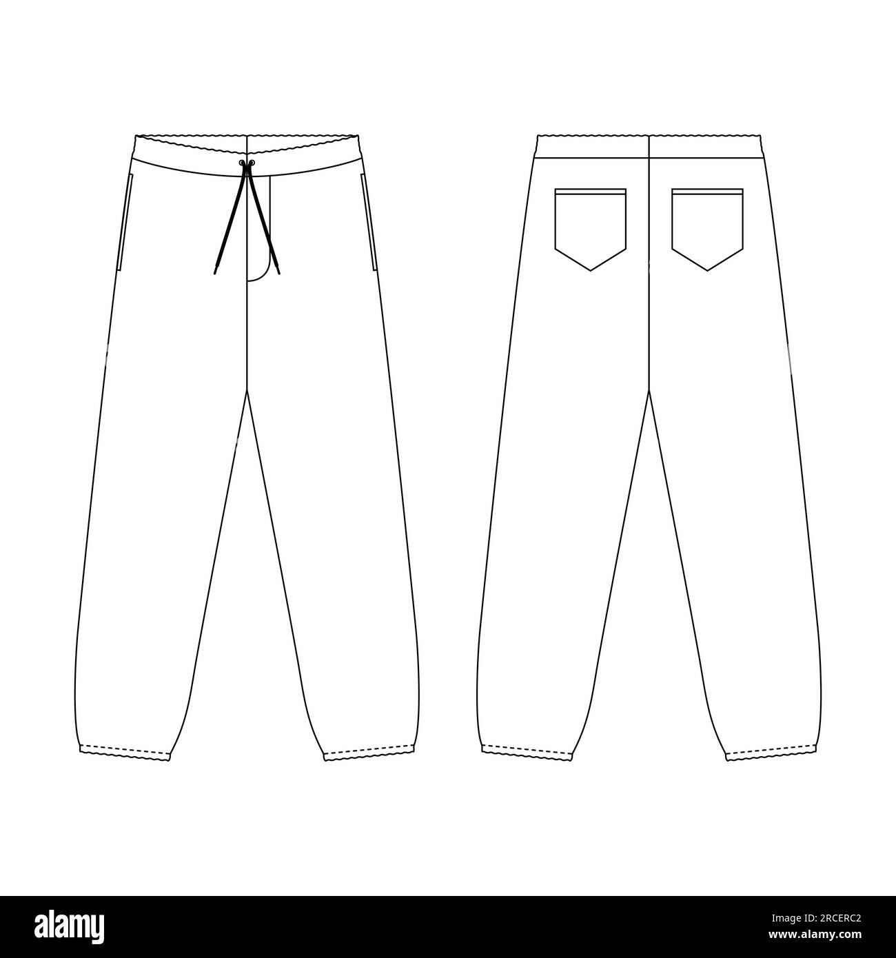 Pantaloni tute modello disegno vettoriale con disegno piatto che delinea la collezione di abbigliamento Illustrazione Vettoriale