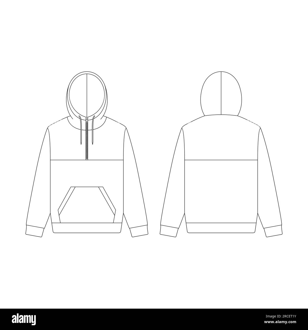 Modello mezza felpa con cappuccio con zip disegno vettoriale con profilo piatto Illustrazione Vettoriale
