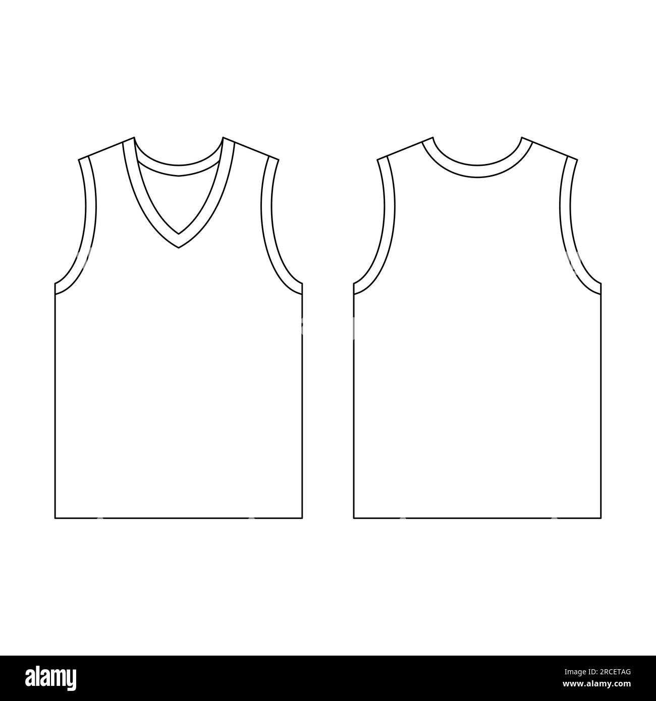 Modello in Jersey da basket con scollo a V, illustrazione vettoriale, design piatto che delinea la collezione di capi di abbigliamento modello Illustrazione Vettoriale