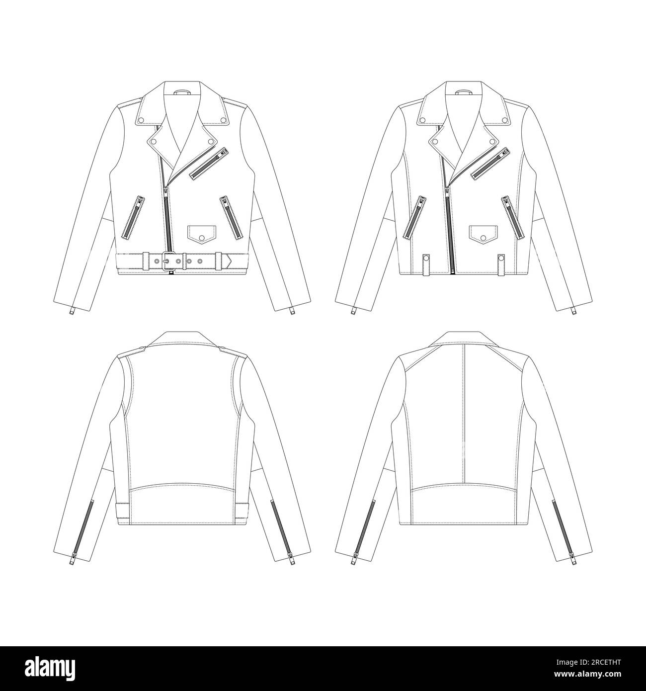 Modello di giacca da bici in pelle, illustrazione vettoriale, design piatto e capi di abbigliamento Illustrazione Vettoriale