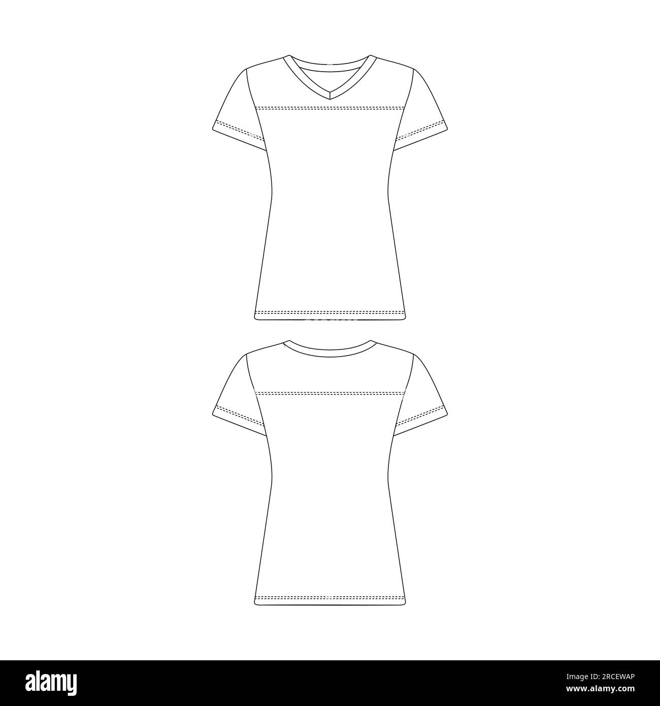 Modello maglia da calcio con scollo a V da donna illustrazione vettoriale profilo piatto con disegno a schizzo Illustrazione Vettoriale