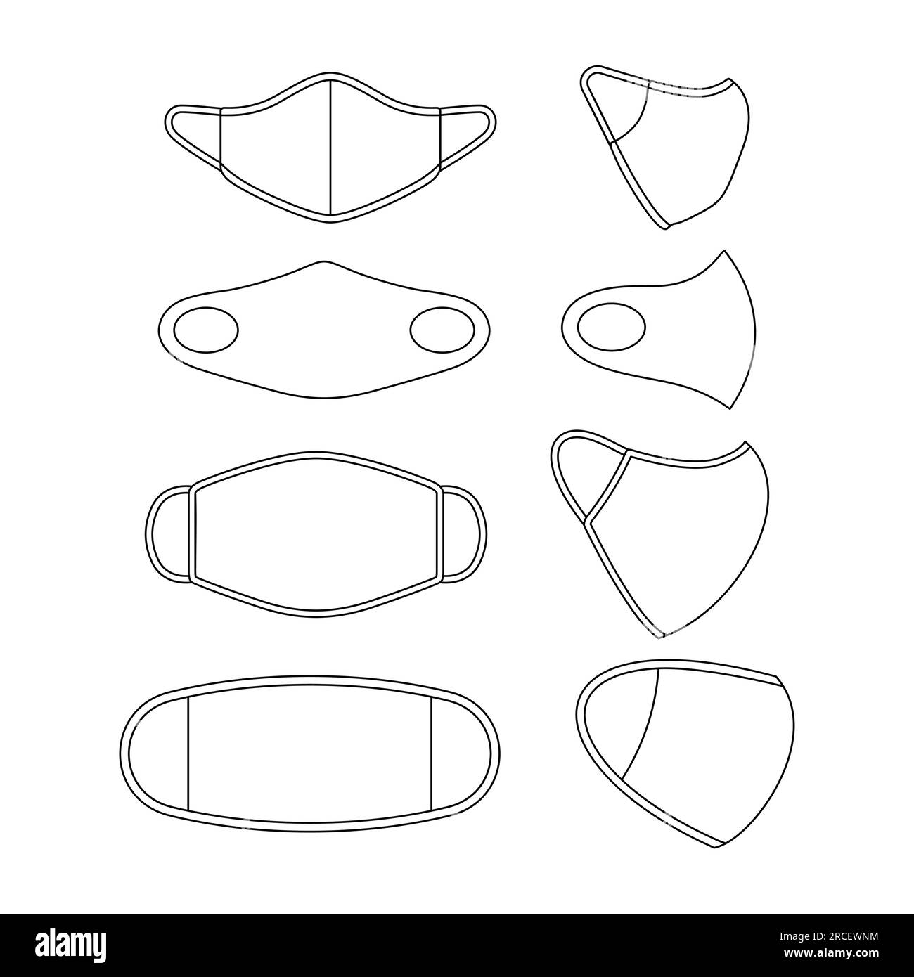 Set di modelli illustrazione maschera facciale disegno piatto insieme di modelli contorni Illustrazione Vettoriale
