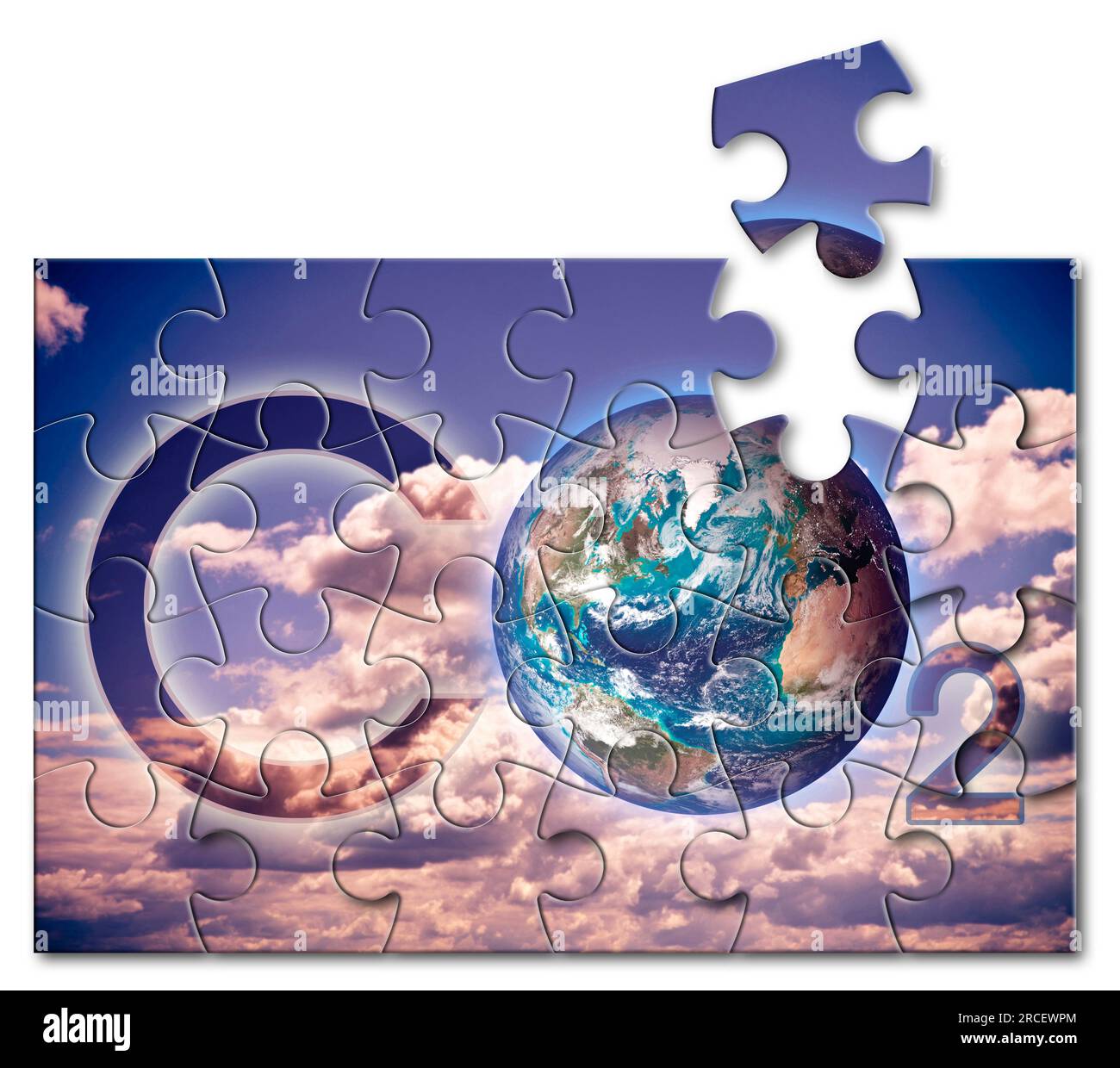 Presenza e riduzione delle emissioni di CO2 nell'atmosfera - concetto a forma di puzzle con un'immagine della Terra della NASA - composizione foto con imag Foto Stock