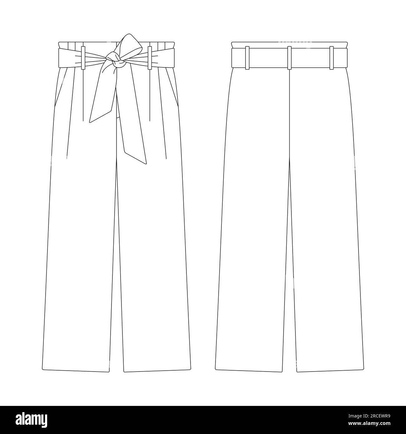 Modello di cravatta pantaloni con cinghia illustrazione vettoriale profilo di disegno con schizzo piatto Illustrazione Vettoriale